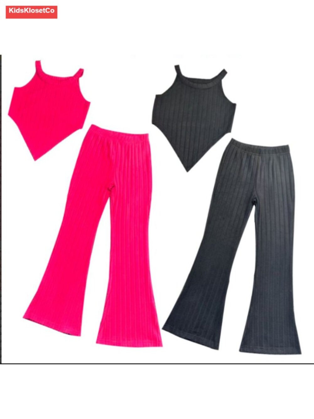 Girls Ribbed Tank Top & Flared Pants Outfit Set 4PC Sleeveless - Picture 6 of 6